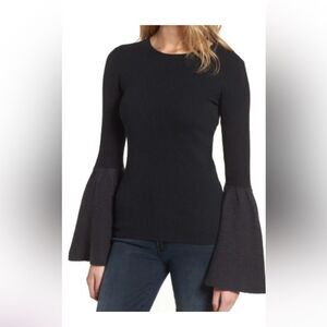 Chelsea28 Women’s Blue Flare Bell Sleeve Whimsigoth Stretch Sweater Size XS